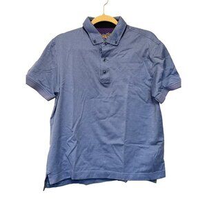 Robert Graham Mens Classic Fit Blue Polo Shirt Embroidered Accent Size L